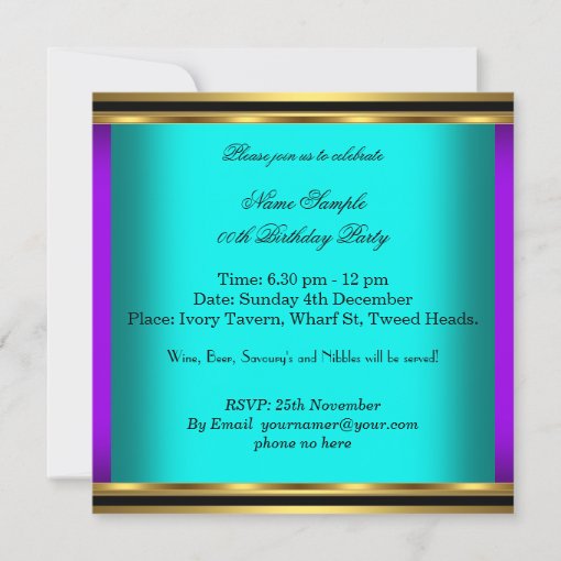 Elegant Teal Purple Gold Damask Birthday Party Invitation Zazzle