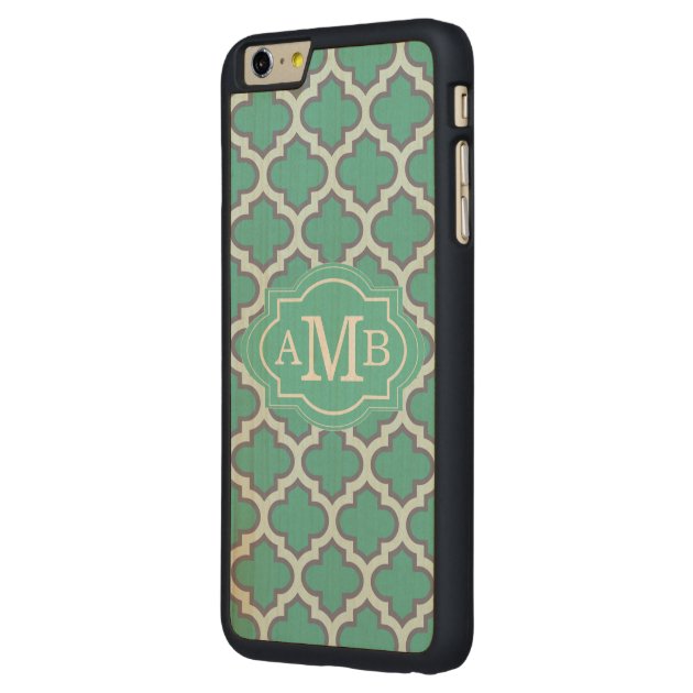 Elegant Teal Quatrefoil Pattern Custom Monogram Carved® Maple iPhone 6 Plus Slim Case
