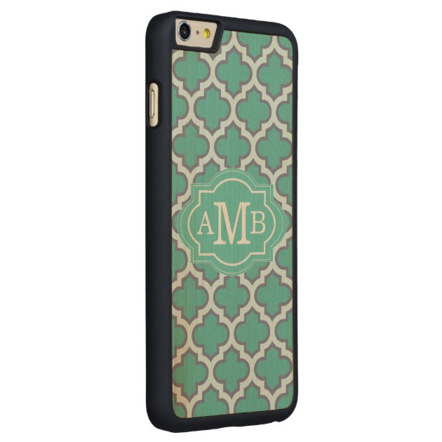 Elegant Teal Quatrefoil Pattern Custom Monogram Carved® Maple iPhone 6 Plus Slim Case-2