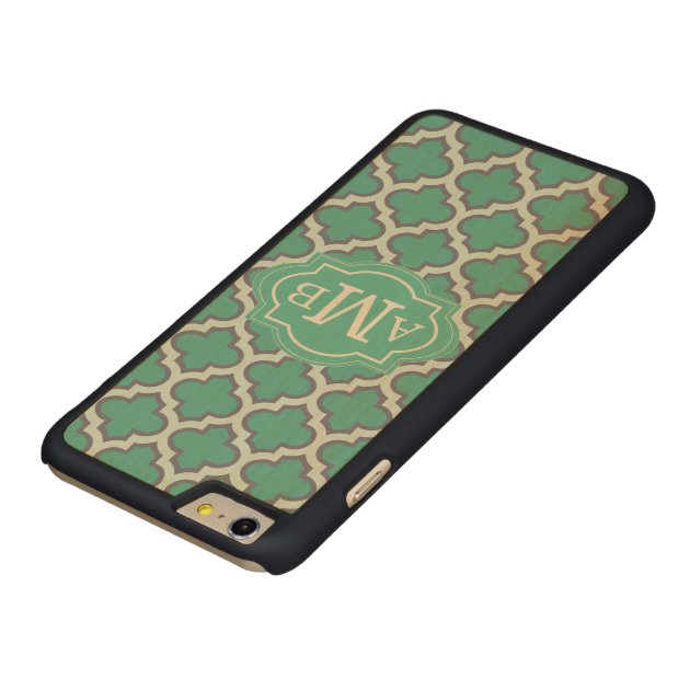 Elegant Teal Quatrefoil Pattern Custom Monogram Carved® Maple iPhone 6 Plus Slim Case-4