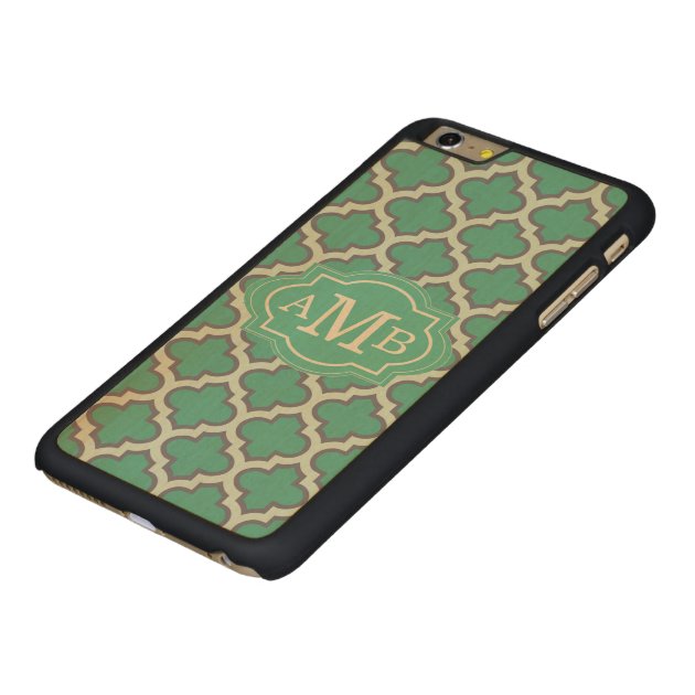 Elegant Teal Quatrefoil Pattern Custom Monogram Carved® Maple iPhone 6 Plus Slim Case-5
