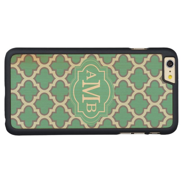 Elegant Teal Quatrefoil Pattern Custom Monogram Carved® Maple iPhone 6 Plus Slim Case-3