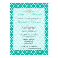 Elegant teal quatrefoil pattern graduation invites