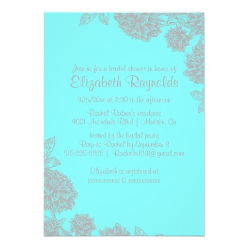 Elegant Teal & Silver Bridal Shower Invitations