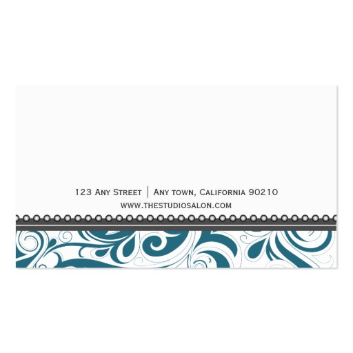 Elegant Teal Swirly Swirl Business Card Template (back side)