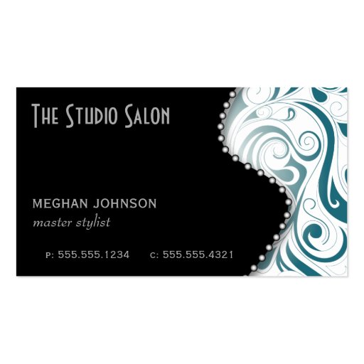 Elegant Teal Swirly Swirl Business Card Template (front side)