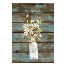 elegant teal wildflower floral country wedding personalized invitations