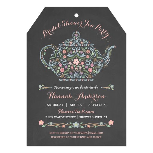 Elegant Teapot Bridal Shower Chalkboard Invitation Zazzle