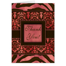 Elegant Thank You Cards Zebra Damask Coral