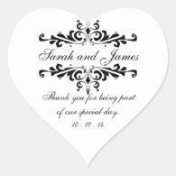 Elegant Thank You Wedding Favor Stickers Heart