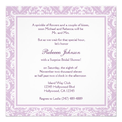 Elegant Thistle Purple damask Bridal Shower Personalized Invitations