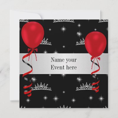 Elegant Tiara Black Red Balloons Special Event Custom Invitation by 