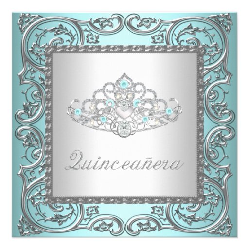 Elegant Tiara Teal Blue Quinceanera Personalized Invites