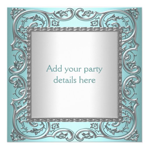 Elegant Tiara Teal Blue Quinceanera Personalized Invites