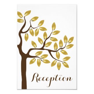 Elegant tree, gold foil leaves wedding reception 3.5x5 paper invitation card