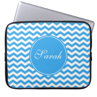 elegant, trendy, bright sky blue chevron monogram computer sleeves