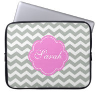 Elegant, trendy, classic grey chevron monogram computer sleeve