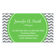 Elegant, trendy, girly  grey, white chevron green business card template