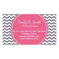 Elegant, trendy, girly  grey, white chevron pink business card