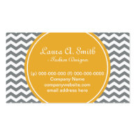 Elegant, trendy, girly  grey, white chevron yellow business card