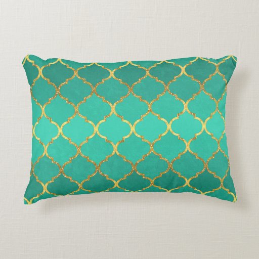 Elegant trendy gold faux glitter quatrefoil accent pillow Zazzle