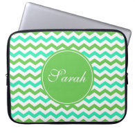 elegant, trendy green chevron zigzag  monogram laptop computer sleeve