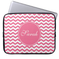 Elegant trendy, lucky pink chevron monogram laptop sleeve