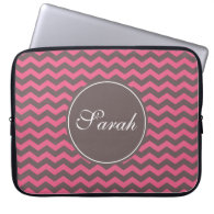 Elegant, trendy pink and brown chevron monogram laptop sleeves