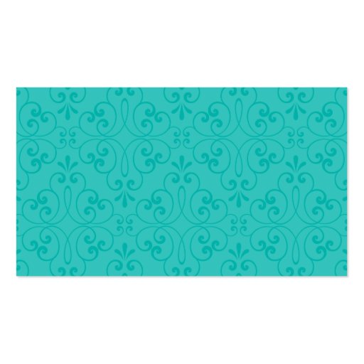 Elegant turquoise aqua blue ornate damask profile business card templates (back side)