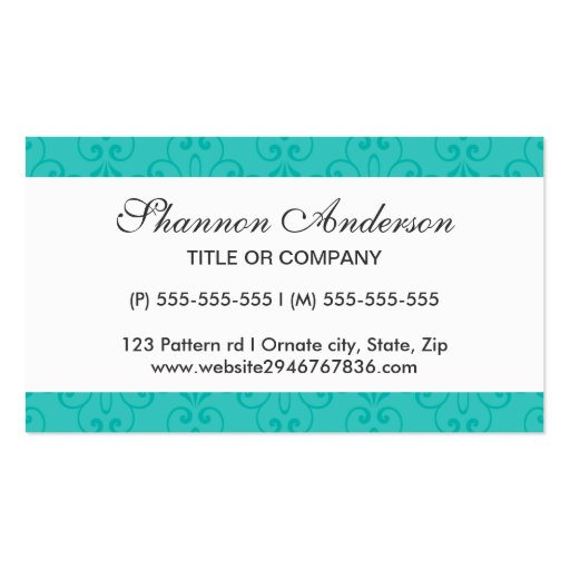 Elegant turquoise aqua blue ornate damask profile business card templates (front side)