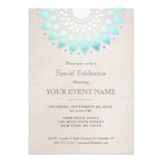 Elegant Turquoise Blue Beige Linen Look Custom Invitations