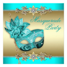 Elegant Turquoise Blue Masquerade Party Invitation