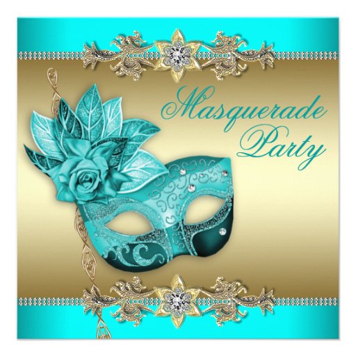 Elegant Turquoise Blue Masquerade Party Invitation