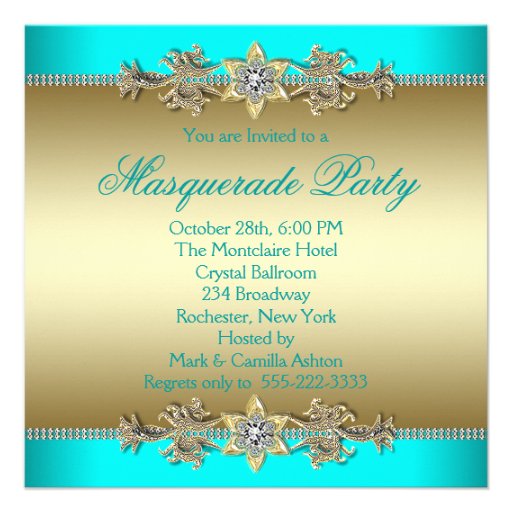 Elegant Turquoise Blue Masquerade Party Invitation
