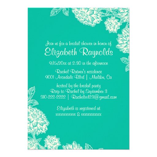 Elegant Turquoise Bridal Shower Invitations