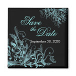 Elegant Turquoise Flower Swirls Save The Date Magnet