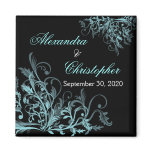 Elegant Turquoise Flower Swirls Save The Date Wedd Magnet