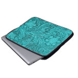 Elegant Turquoise Leather Look Embossed Flowers laptop sleeves