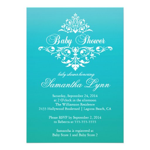 Elegant Turquoise Ombre Baby Shower Invitation