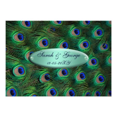 elegant turquoise peacock wedding invitation