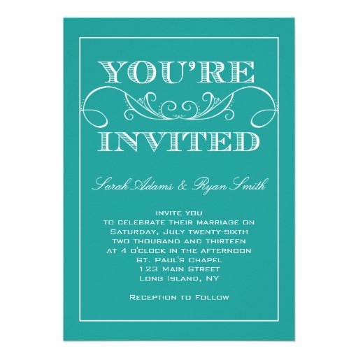 Elegant Turquoise Wedding Invitation