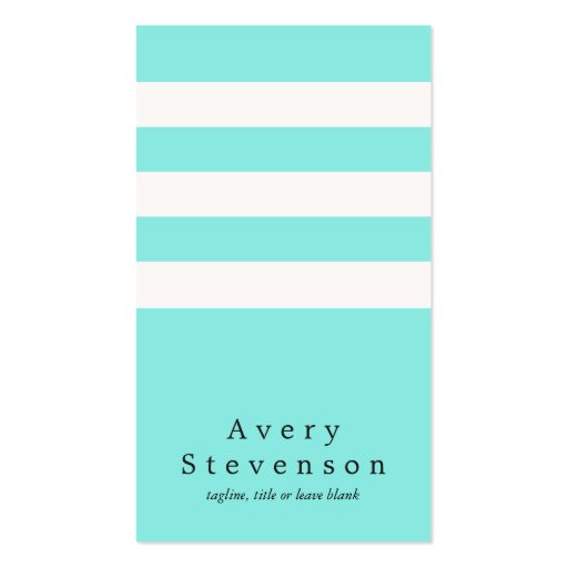 Elegant Turquoise & White Striped Vertical Chic Business Card (front side)