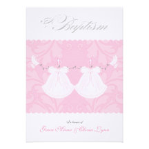 Elegant Twin Baby Girl Baptism Invitation