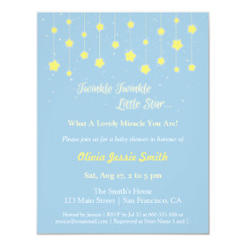 Elegant Twinkle Twinkle Little Star Baby Shower 4.25x5.5 Paper Invitation Card