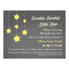 Elegant Twinkle Twinkle Little Star Baby Shower 4.25x5.5 Paper Invitation Card