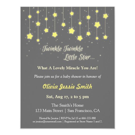 Elegant Twinkle Twinkle Little Star Baby Shower 4.25x5.5 ...