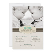 Elegant Twins Birth Announcement: Sepia Brown
