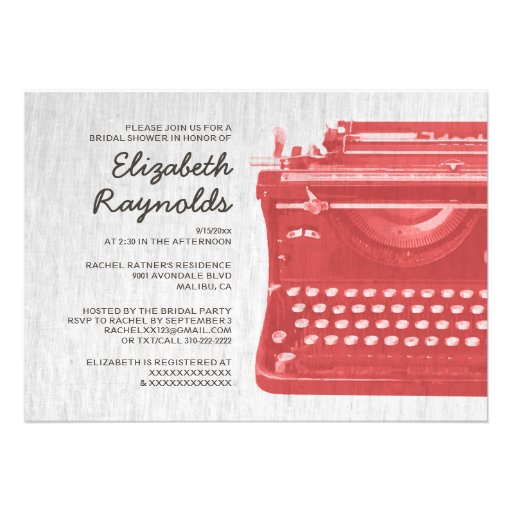 Elegant Typewriter Keys Bridal Shower Invitations