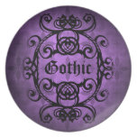 Elegant vampire damask purple and black decor dinner plate