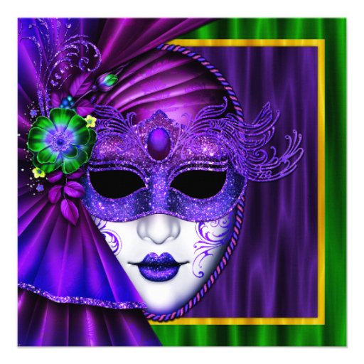 Elegant Venetian Mask Mardi Gras Wedding Custom Announcements